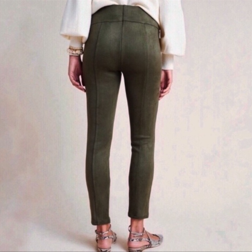 Anthropologie Faux Suede Olive Green Pull On Ankle Legging Inseam Ankle Zip-25
